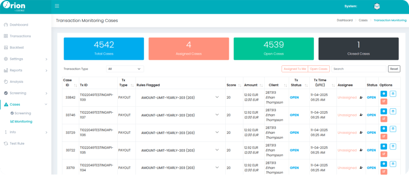 Orion Screening Dashboard